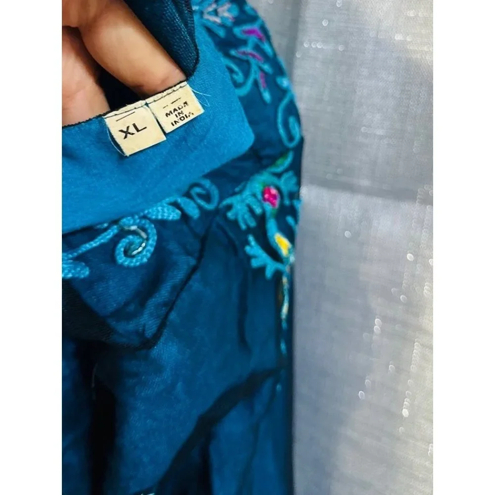 Dress gown maxi abaya turquoise green blue embroidered boho fashion - Picture 5 of 12